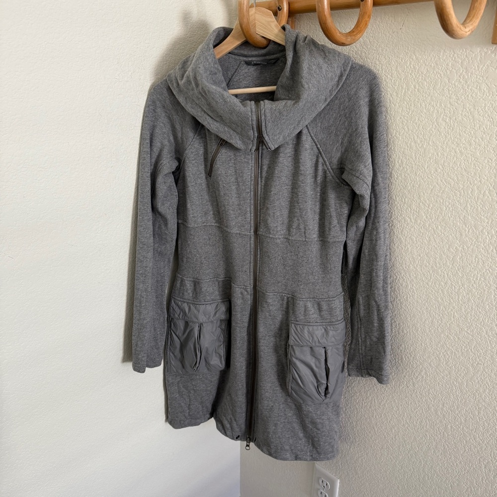 ARMANI EXCHANGE Heather gray long zip up jacket high neck ribbed waist size M - Picture 2 of 7